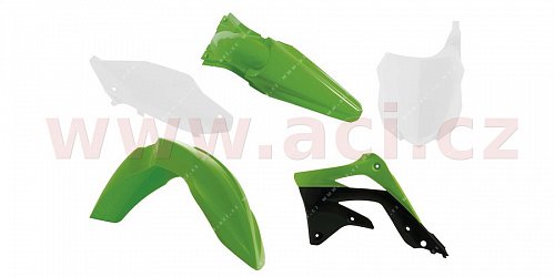 sada plastů Kawasaki, RTECH (bílo-zeleno-černé, 5 dílů)